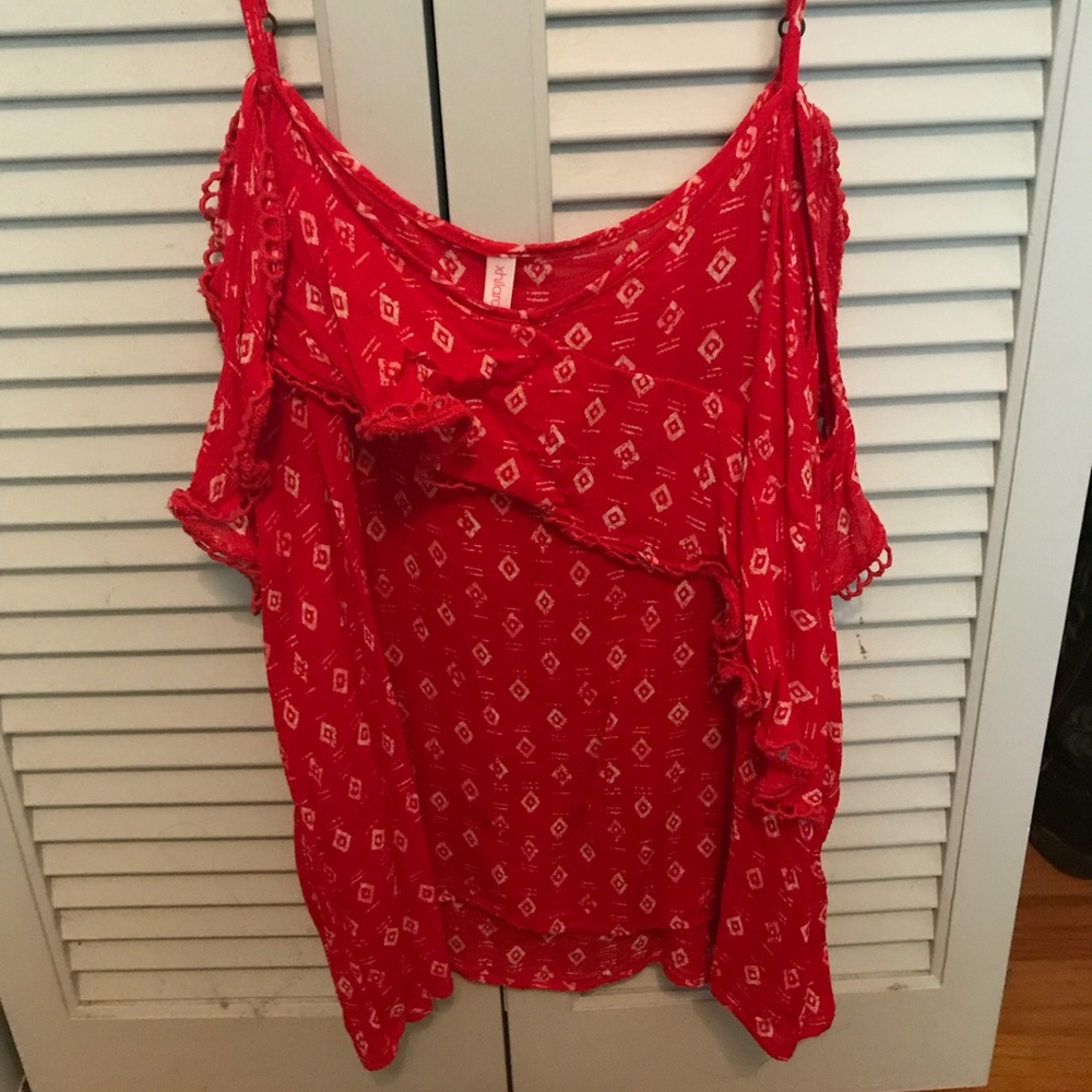 Red cold shoulder top